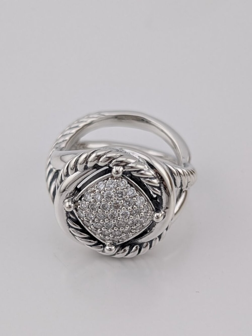 David Yurman Sterling Silver 11mm Infinity Pave Diamond Ring